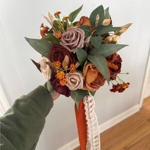 Elegant Floral Bridesmaid Bouquets with Lace Ribbon